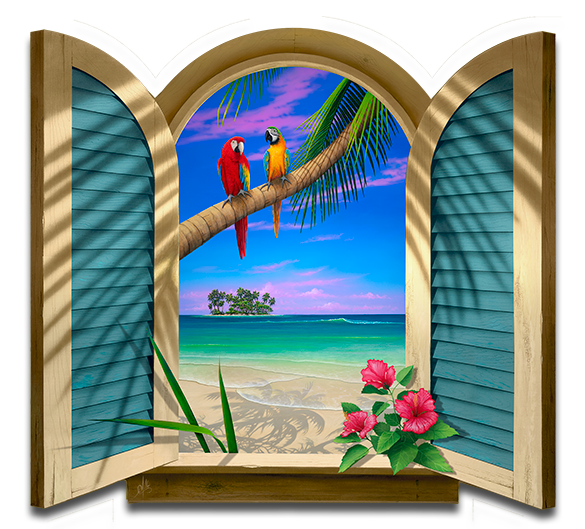 Two Parrots Beach Painting